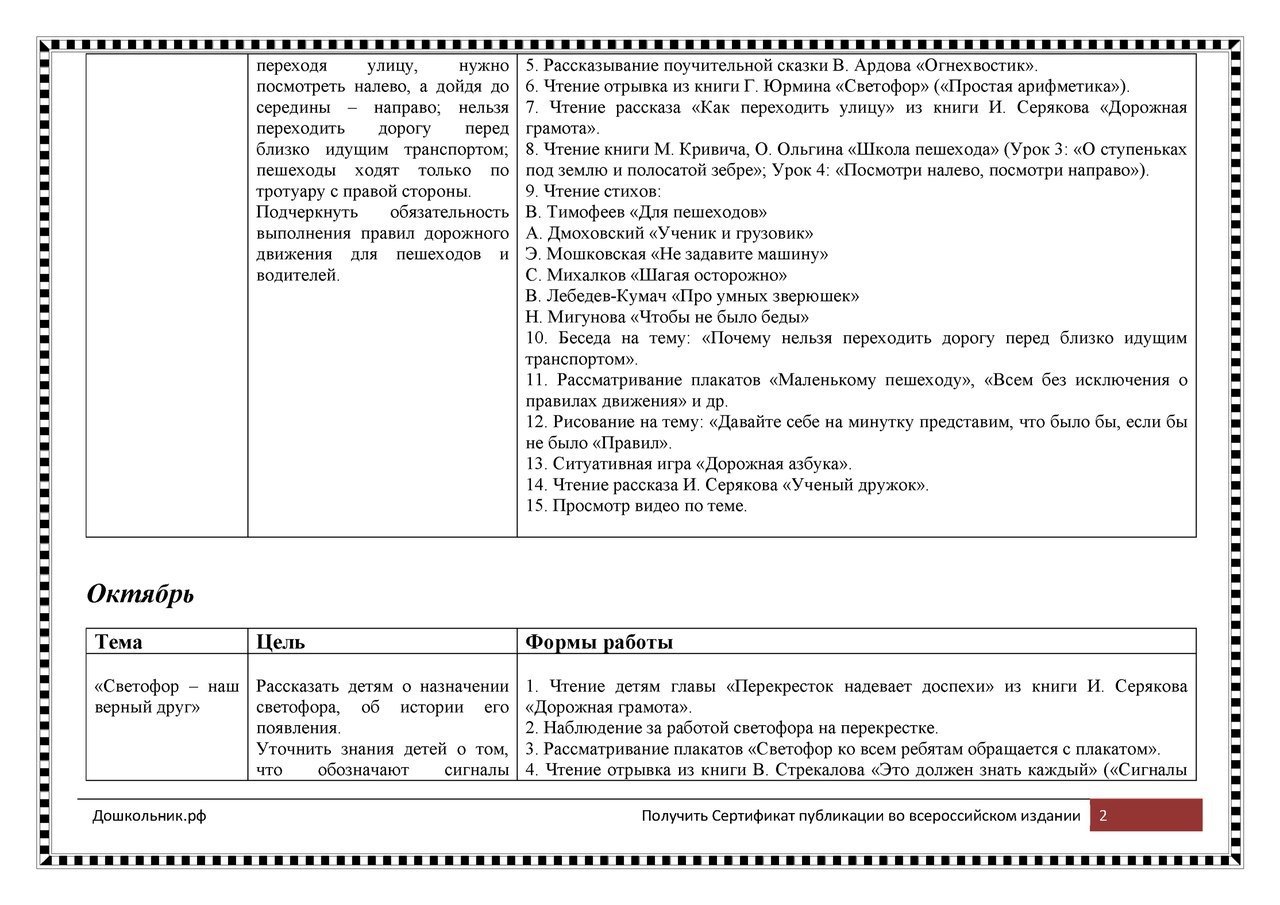 Перспективный план по пдд в старшей группе