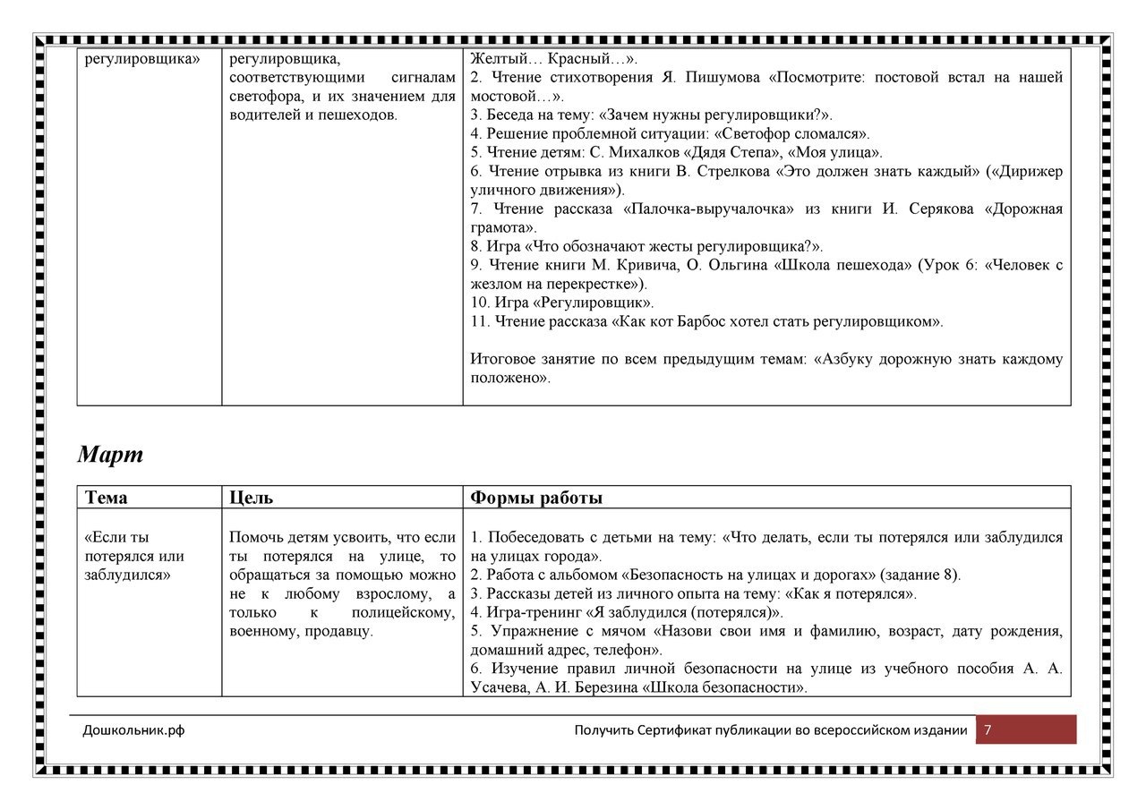 Тематический план пдд