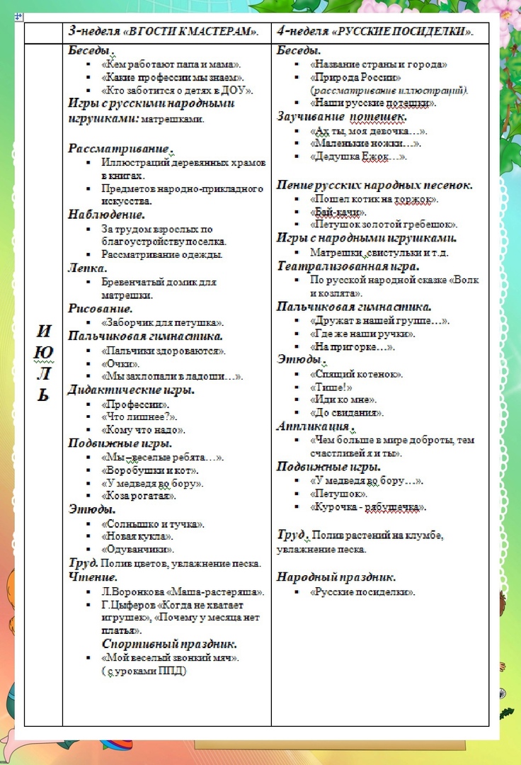 ПРИМЕРНЫЙ ПЛАН РАБОТЫ С ДЕТЬМИ ЛЕТОМ своими руками, скачать материалы  №24996 бесплатно